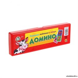 Домино "Домашние животные и птицы" в пластиковом футляре 1430532,ИН-0277